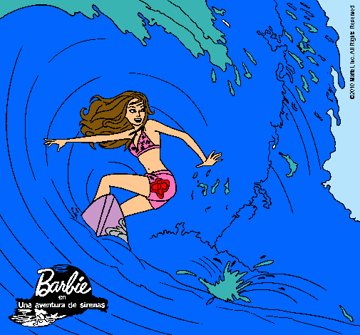 Barbie practicando surf