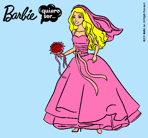 Dibujo Barbie vestida de novia pintado por anabela