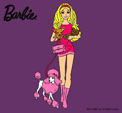 Dibujo Barbie con sus mascotas pintado por carmen20012306