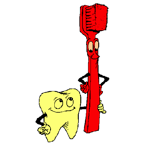 Muela y cepillo de dientes