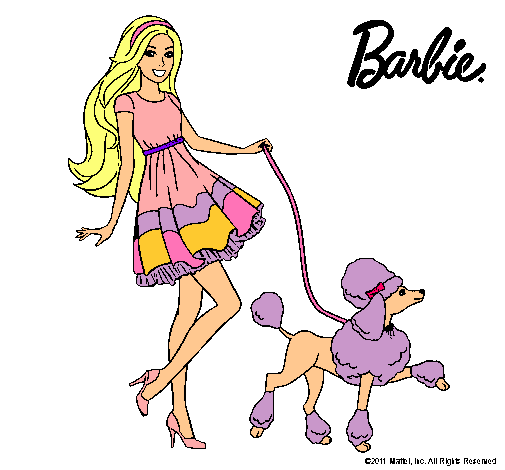 Dibujo Barbie paseando a su mascota pintado por lara2002