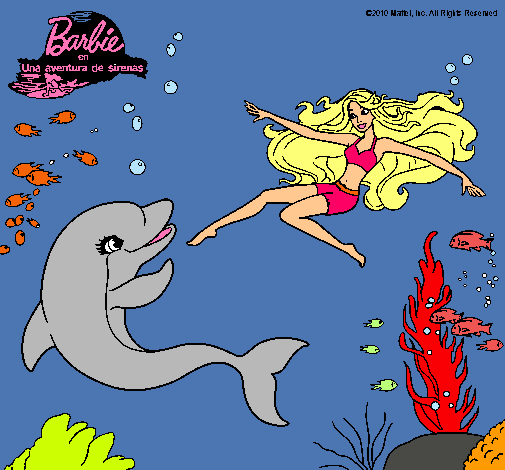 Dibujo Barbie jugando con un delfín pintado por Esmii
