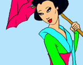 Dibujo Geisha con paraguas pintado por susanna
