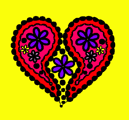 Dibujo Corazón de flores pintado por palo