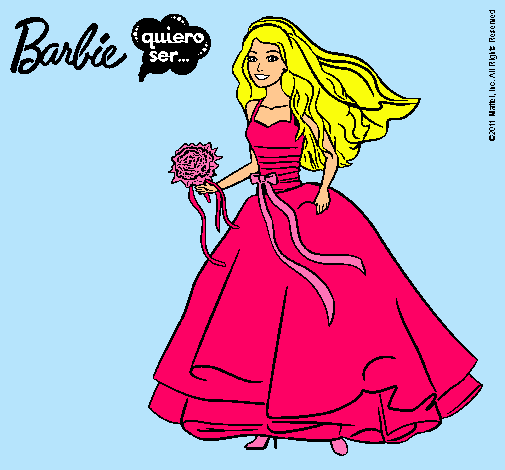 Dibujo Barbie vestida de novia pintado por yenita