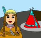 Dibujo India y tepee pintado por lopecin