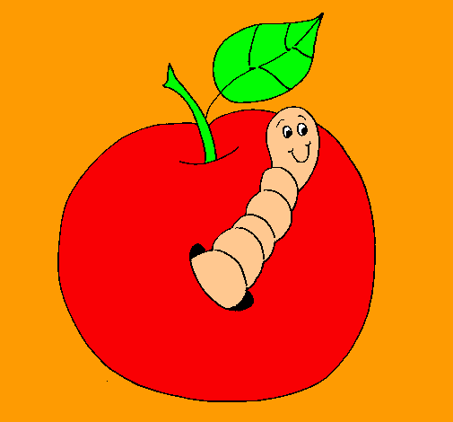 Dibujo Manzana con gusano pintado por yenita