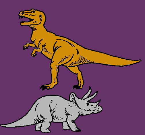 Dibujo Triceratops y tiranosaurios rex pintado por FEROMARIANA