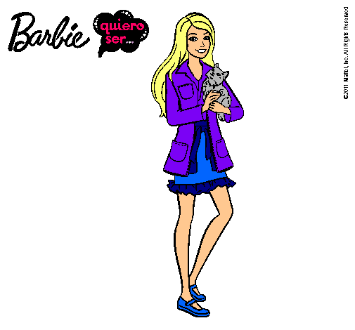 Dibujo Barbie con un gatito pintado por lara2002