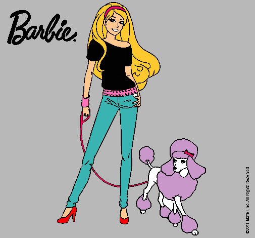 Dibujo Barbie con look moderno pintado por palo