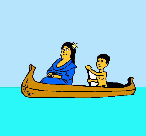 Madre e hijo en canoa