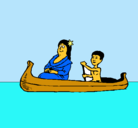 Dibujo Madre e hijo en canoa pintado por wuilson
