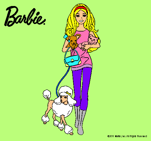 Dibujo Barbie con sus mascotas pintado por abilop_1