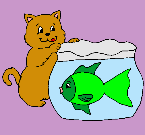 Dibujo Gato y pez pintado por carmen20012306