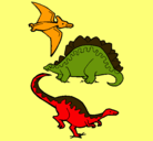 Dibujo Tres clases de dinosaurios pintado por Dinosaurios