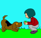 Dibujo Niña y perro jugando pintado por chikiloren