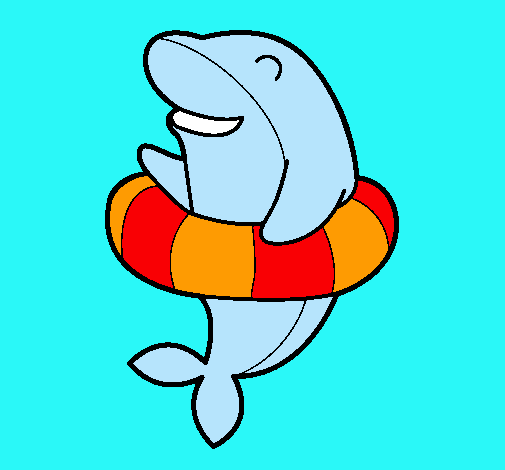 Dibujo Delfín con flotador pintado por yenita