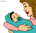 Dibujo Madre con su bebe II pintado por mamita