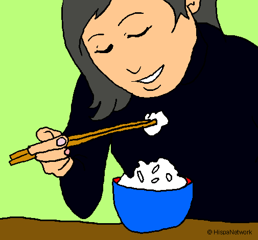 Dibujo Comiendo arroz pintado por brya