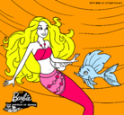 Dibujo Barbie sirena con su amiga pez pintado por denisse69