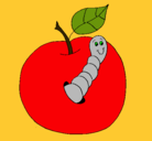 Dibujo Manzana con gusano pintado por tyky