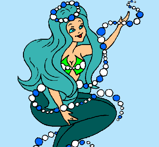 Dibujo Sirena entre burbujas pintado por Bego