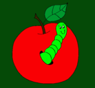 Dibujo Manzana con gusano pintado por CeCe