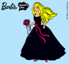 Dibujo Barbie vestida de novia pintado por brillantina