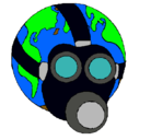 Dibujo Tierra con máscara de gas pintado por rojo
