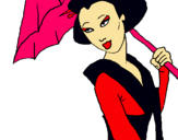 Dibujo Geisha con paraguas pintado por mari44