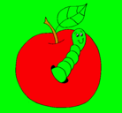 Dibujo Manzana con gusano pintado por nenako