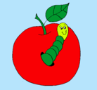 Dibujo Manzana con gusano pintado por hellokitti54