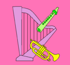 Dibujo Arpa, flauta y trompeta pintado por franciscas