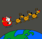 Dibujo Papa Noel repartiendo regalos 3 pintado por Super-Jose