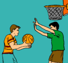 Dibujo Jugador defendiendo pintado por basquet