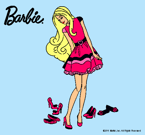 Dibujo Barbie y su colección de zapatos pintado por noe_2011