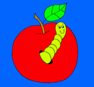 Dibujo Manzana con gusano pintado por pecesita