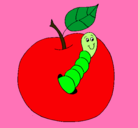 Dibujo Manzana con gusano pintado por yula
