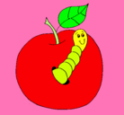 Dibujo Manzana con gusano pintado por manzagusanit