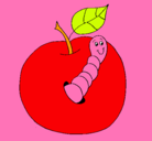 Dibujo Manzana con gusano pintado por picky