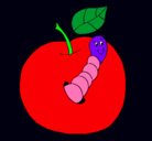Dibujo Manzana con gusano pintado por luniprincesa