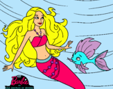 Dibujo Barbie sirena con su amiga pez pintado por lalacal