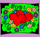 Dibujo Corazones y flores pintado por macano