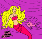 Dibujo Barbie sirena con su amiga pez pintado por escorpio
