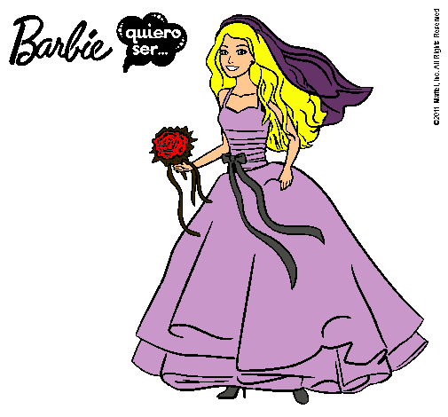 Dibujo Barbie vestida de novia pintado por dani