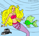 Dibujo Barbie sirena con su amiga pez pintado por jcidvdusvbso