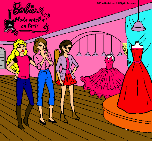 Barbie mirando vestidos