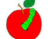 Dibujo Manzana con gusano pintado por ryry
