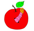 Dibujo Manzana con gusano pintado por cataa