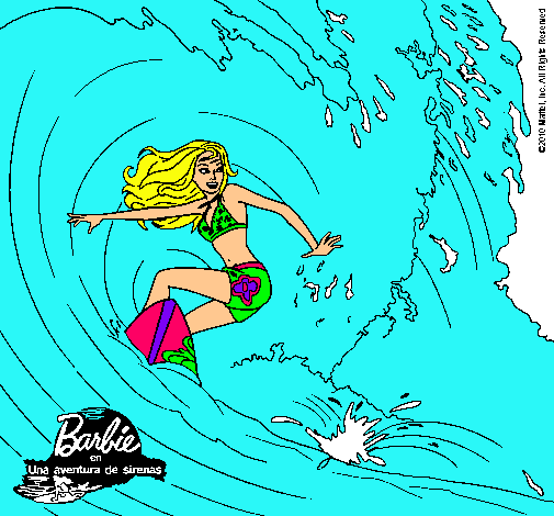 Barbie practicando surf